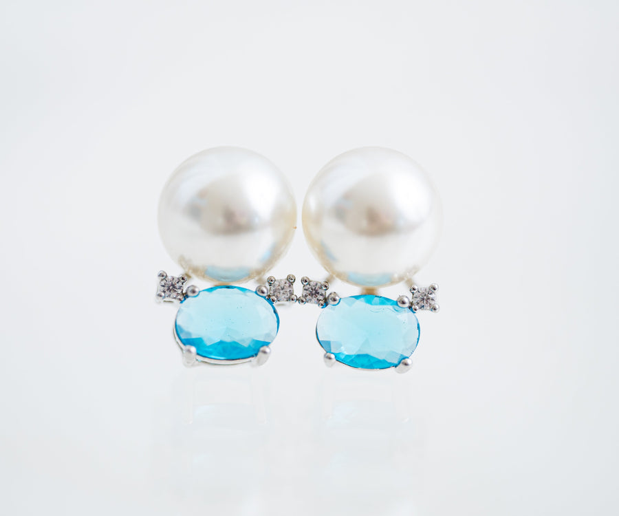 The Gretchen Blue Gems & Pearl Stud Earrings