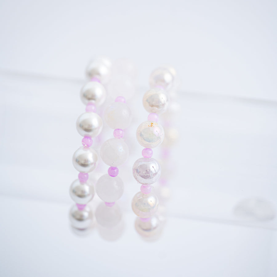 The One I want Pearl Moonstone Agate Lilac Bead Bracelet Stack - Stretchy