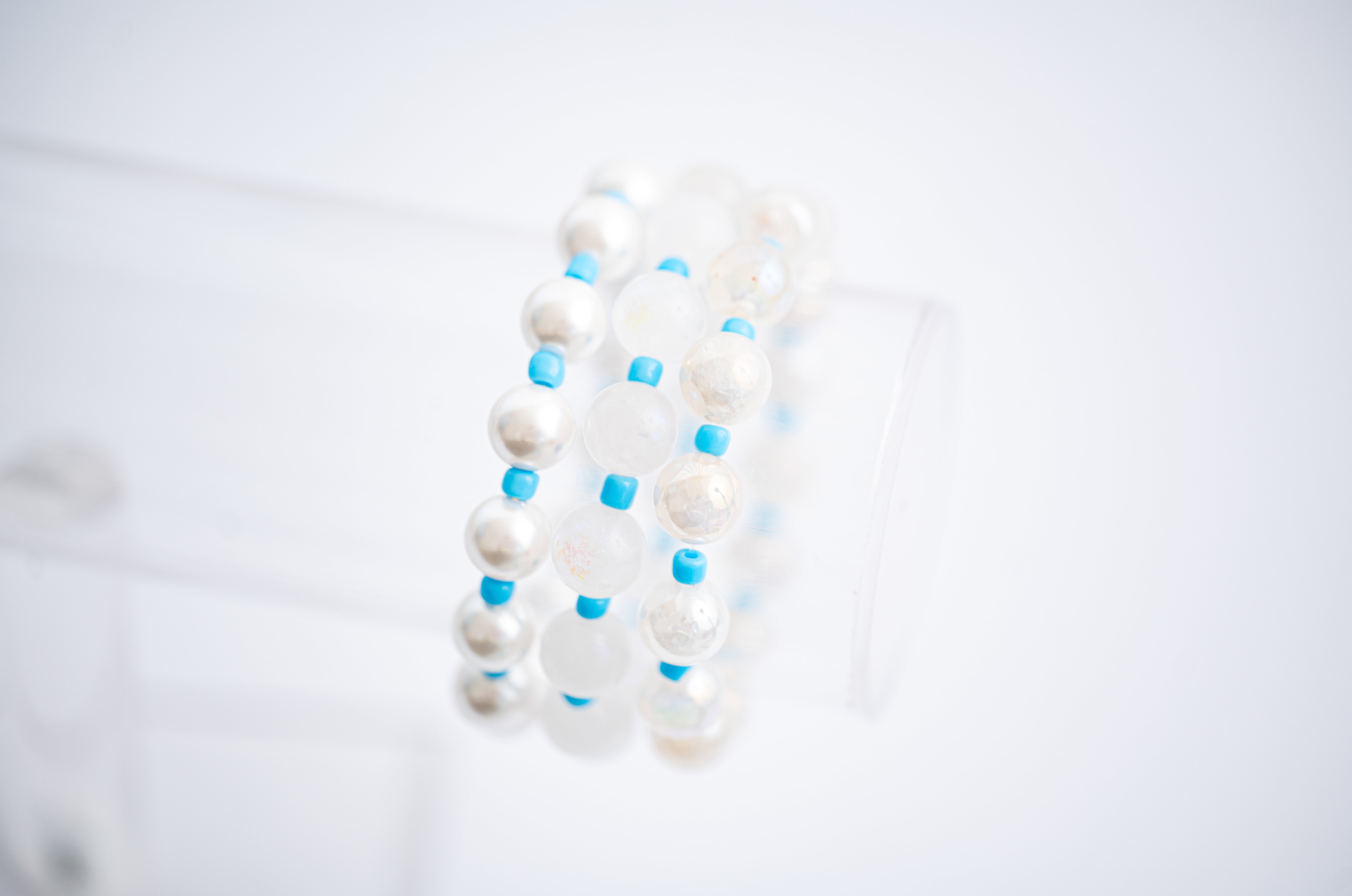 The One I want Pearl Moonstone Agate Blue Bead Stretchy Bracelet Stack