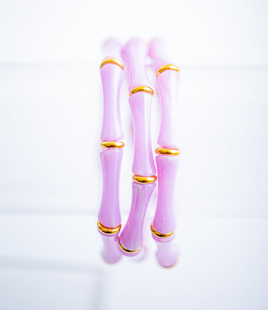 The Thin Bridgette Bamboo Acrylic Bangle Bracelet Set in Lilac (Gold or Silver)