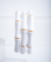 The Thick Bridgette Bamboo Stretchy Bracelet in White with Gold