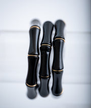The Thick Bridgette Bamboo Stretchy Bracelet in Black with Gold