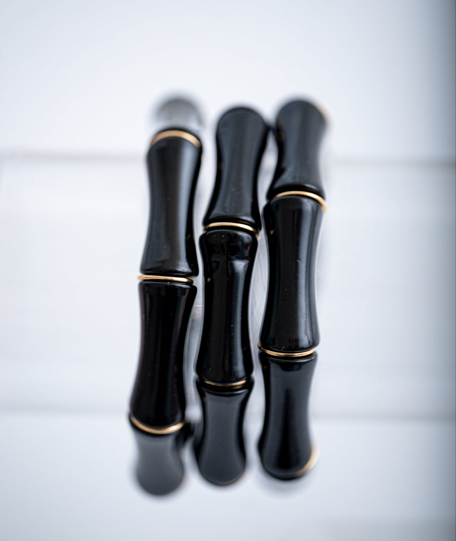 The Thick Bridgette Bamboo Stretchy Bracelet in Black with Gold