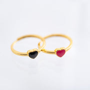 The Delilah Dainty & Delicate Black and Gold Heart Stacking Ring - Adjustable