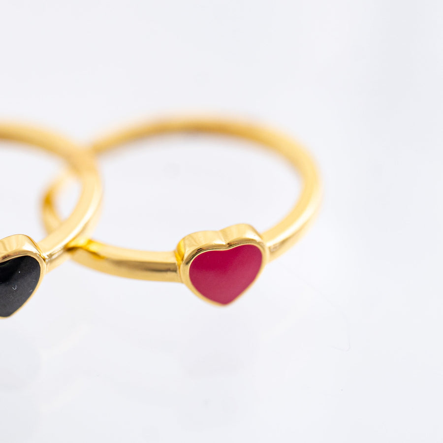 The Delilah Dainty & Delicate Pink and Gold Heart Stacking Ring - Adjustable