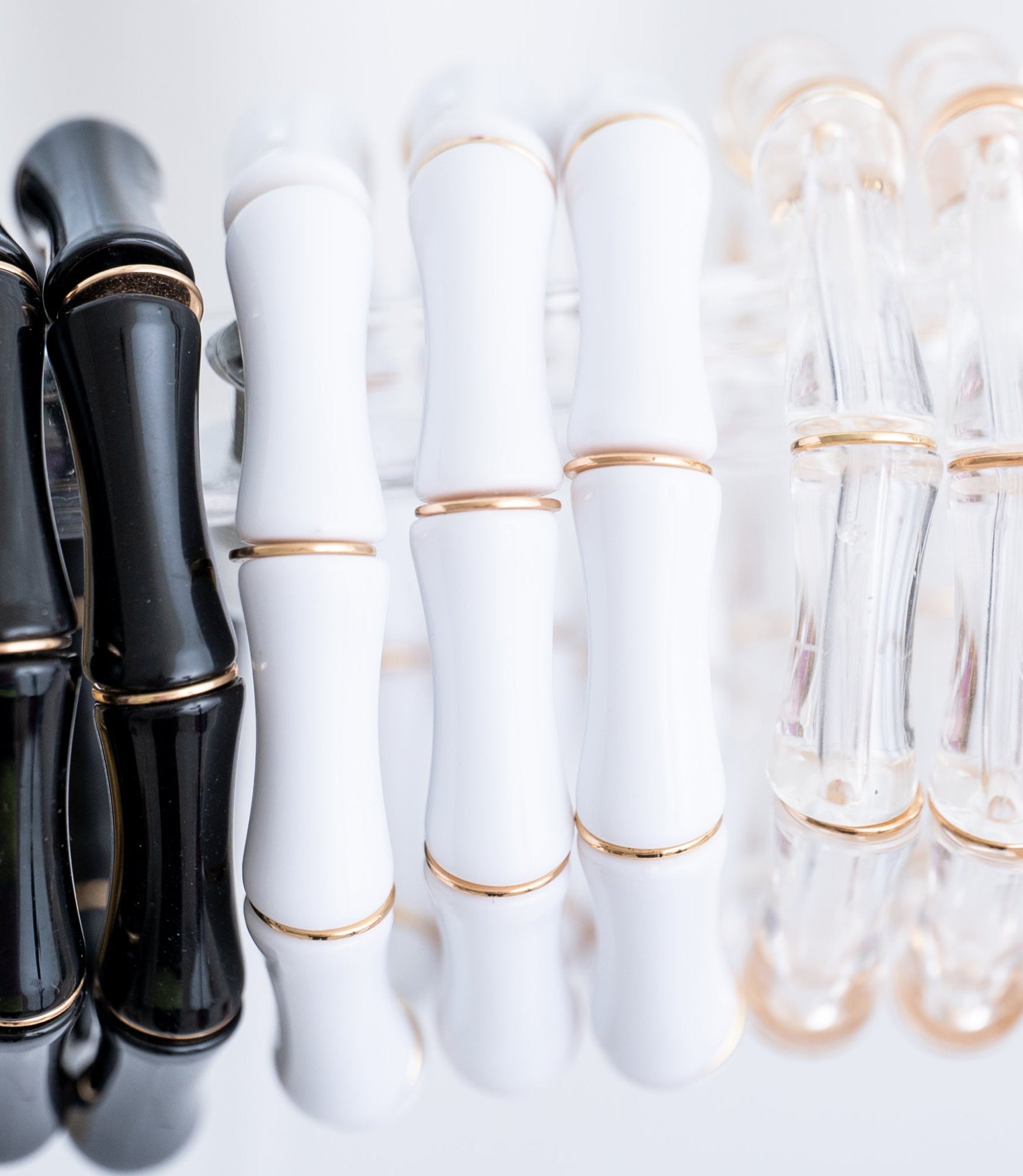 The Thick Bridgette Bamboo Stretchy Bracelet in Black with Gold