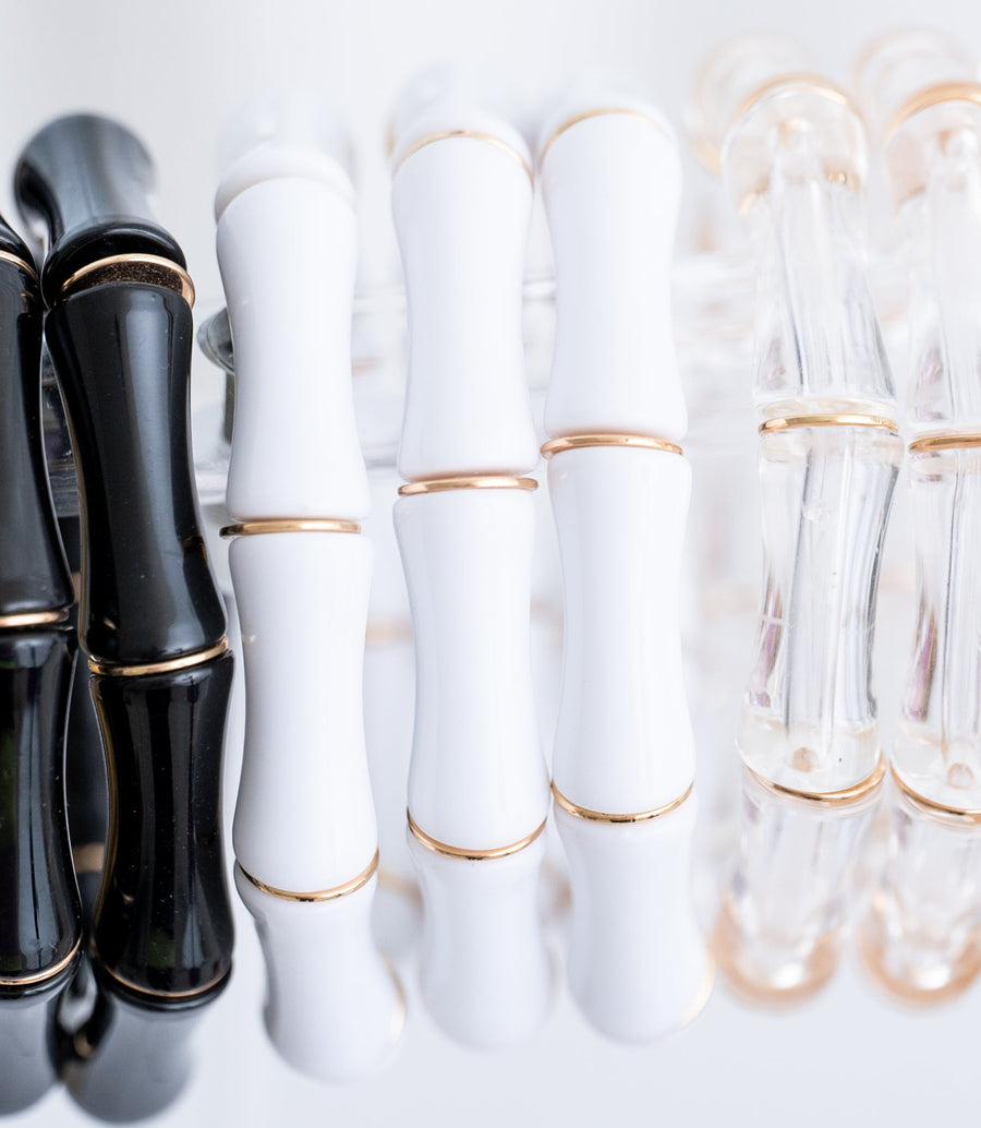 The Thick Bridgette Bamboo Stretchy Bracelet in Black with Gold