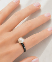 The Maggie Gumball Pearl Ring in Black Enamel