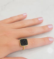 The Beverly Hills Black & Gold Druzy Ring - Adjustable