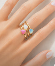 The Millie Dainty & Delicate Opal Heart Ring in Gold - Adjustable - Cornflower Bright Pink Opal
