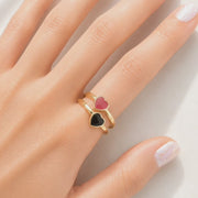 The Delilah Dainty & Delicate Black and Gold Heart Stacking Ring - Adjustable