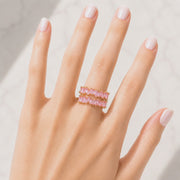 The Penny Pink Peony Double Baguette Band in Gold - Adjustable