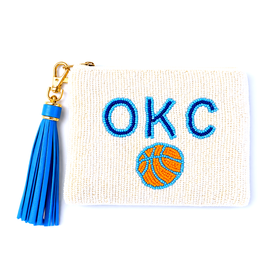 Handmade Beaded Gameday Custom Coin Purse | Bag for Clear Stadium Bags | OKC Thunder | Oklahoma