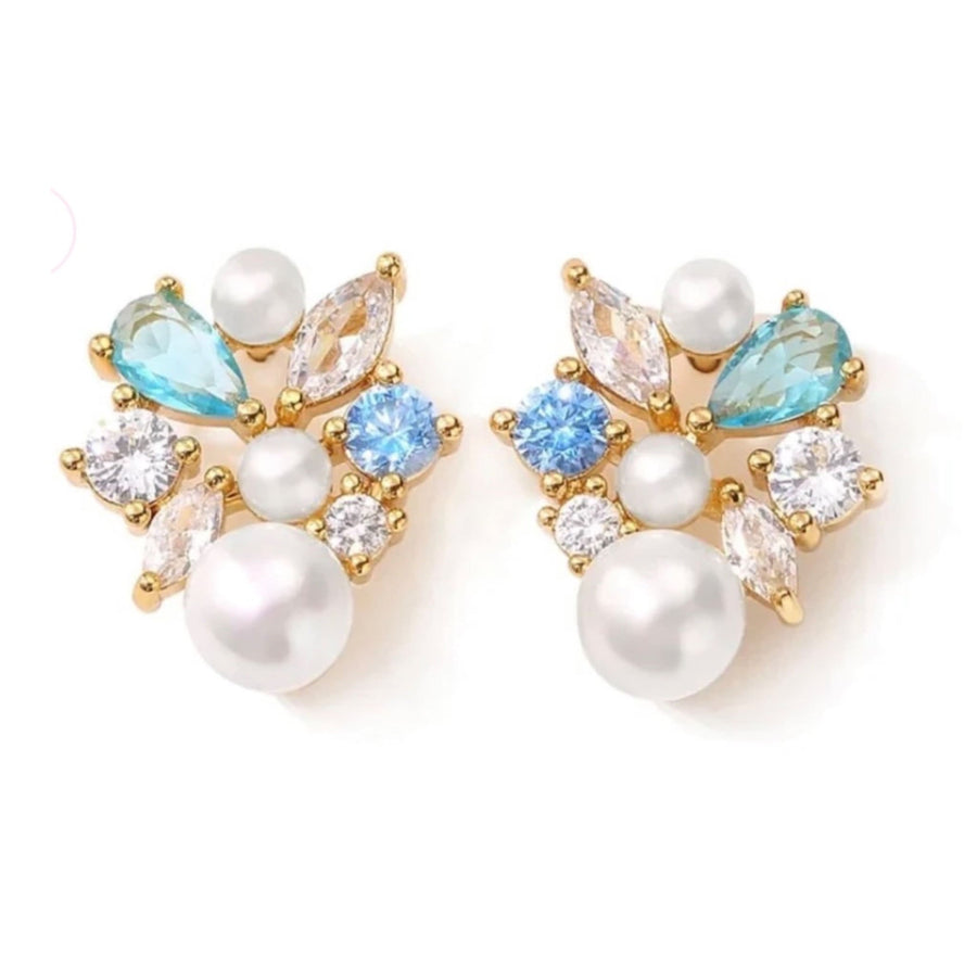 The Charlotte Blue Gems, Crystals & Pearl Cluster Stud Earrings
