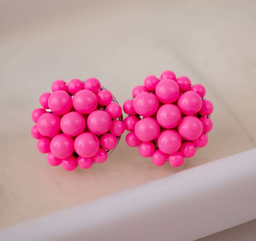 The Jackie Ohhh So Retro Beaded Cluster Earrings in Hot Pink