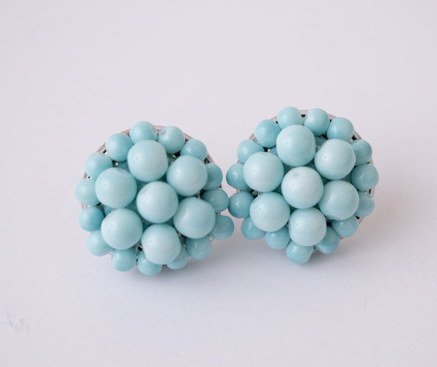 The Jackie Ohhh So Retro Beaded Cluster Earrings in Dusty Blue